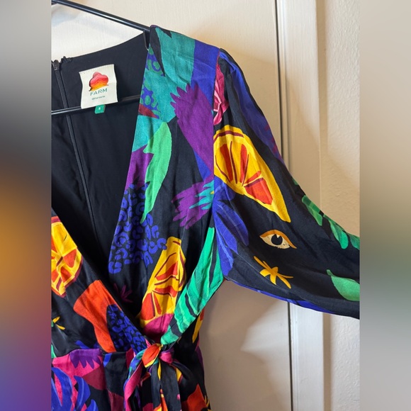 Farm Rio Mystic Jungle Fruit Tropical Boho Faux Wrap Black Jumpsuit Size Small - Picture 8 of 17